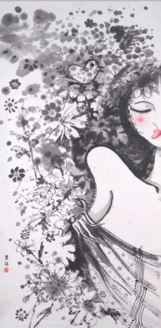 《 爱 。惜  》水墨画 